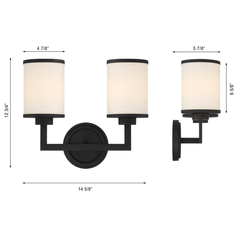 Crystorama BRY-8002-BF Two Light Wall Sconce, Black Forged