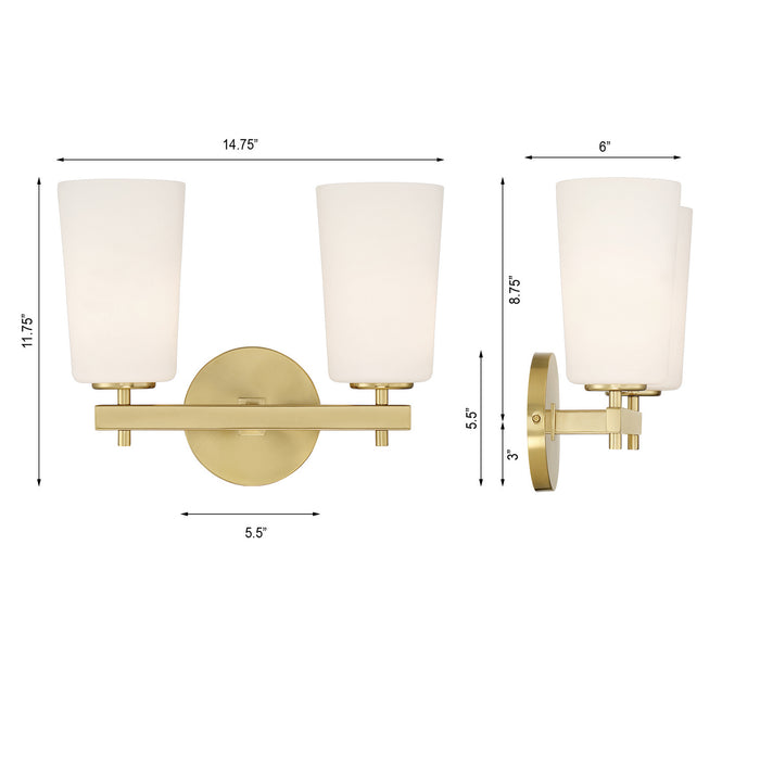 Crystorama COL-102-AG Two Light Wall Sconce, Aged Brass