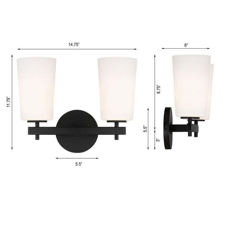 Crystorama COL-102-BK Two Light Wall Sconce, Black