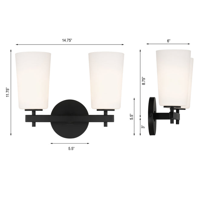 Crystorama COL-102-BK Two Light Wall Sconce, Black