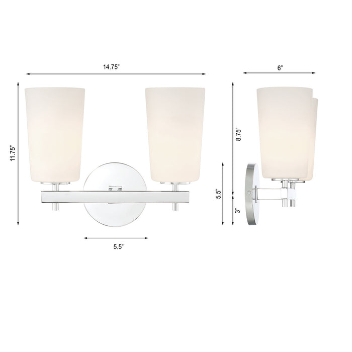 Crystorama COL-102-CH Two Light Wall Sconce, Polished Chrome