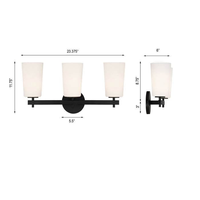 Crystorama COL-103-BK Three Light Wall Sconce, Black