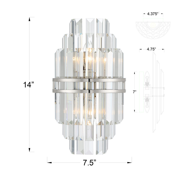 Crystorama HAY-1402-PN Two Light Wall Sconce, Polished Nickel
