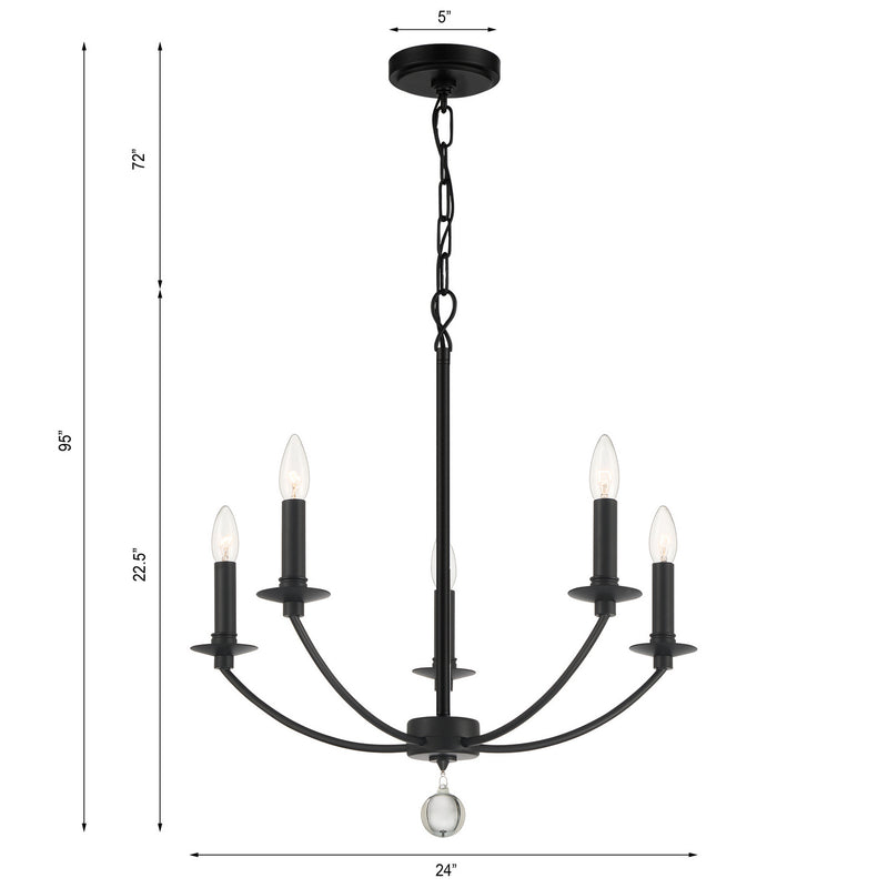 Crystorama MIL-8005-BK Five Light Chandelier, Black
