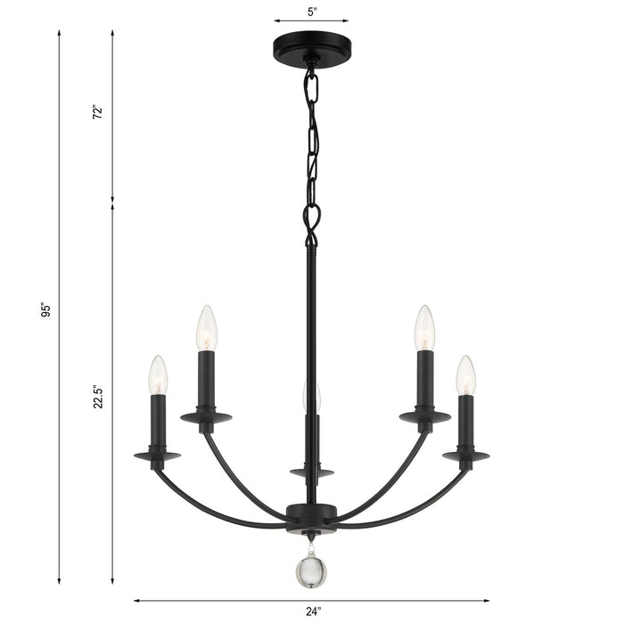 Crystorama MIL-8005-BK Five Light Chandelier, Black