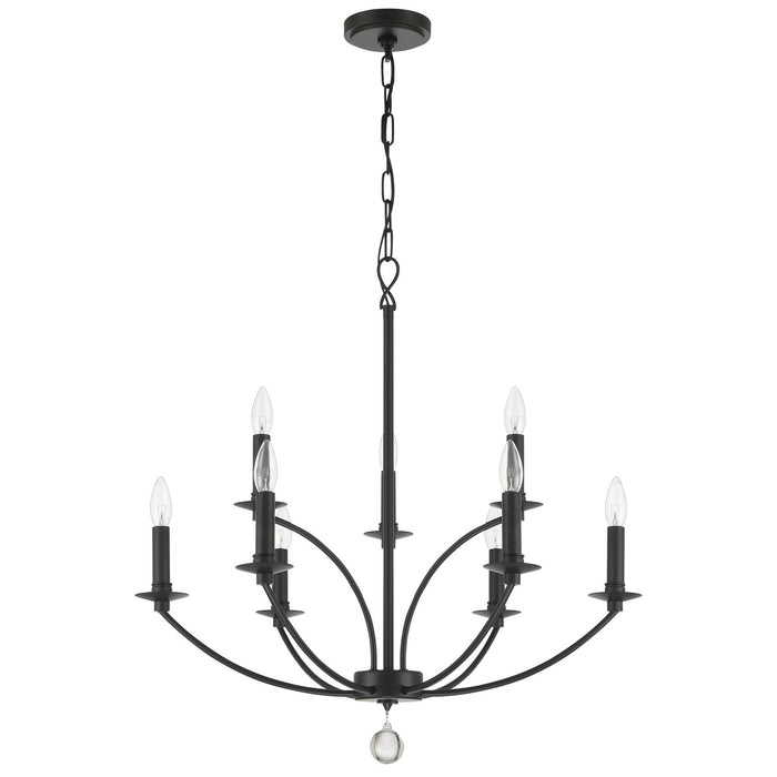 Crystorama MIL-8009-BK Nine Light Chandelier, Black