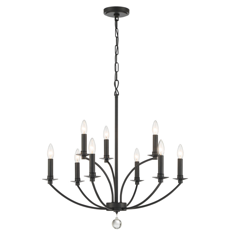 Crystorama MIL-8009-BK Nine Light Chandelier, Black