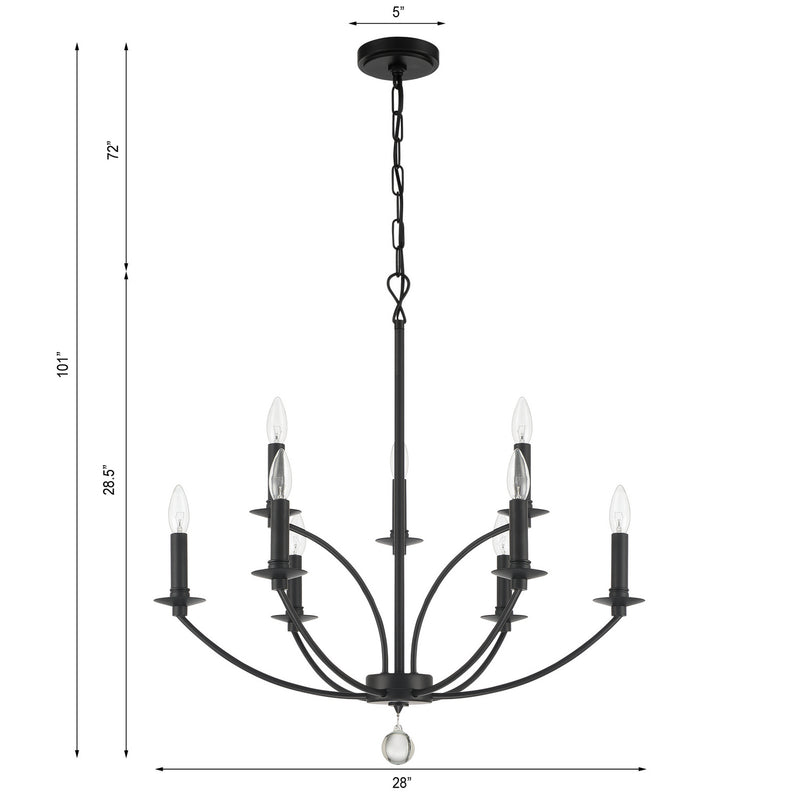 Crystorama MIL-8009-BK Nine Light Chandelier, Black