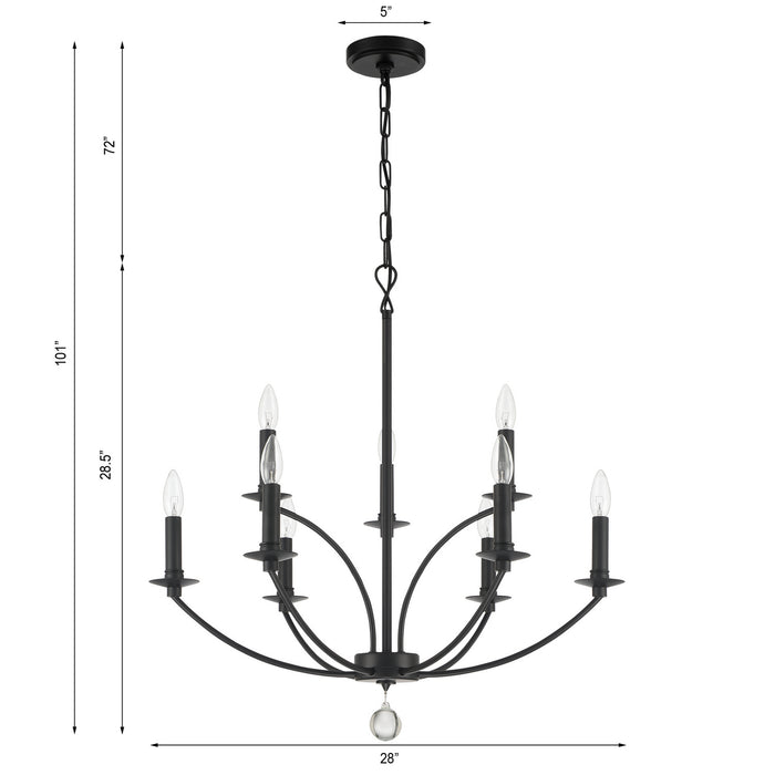 Crystorama MIL-8009-BK Nine Light Chandelier, Black