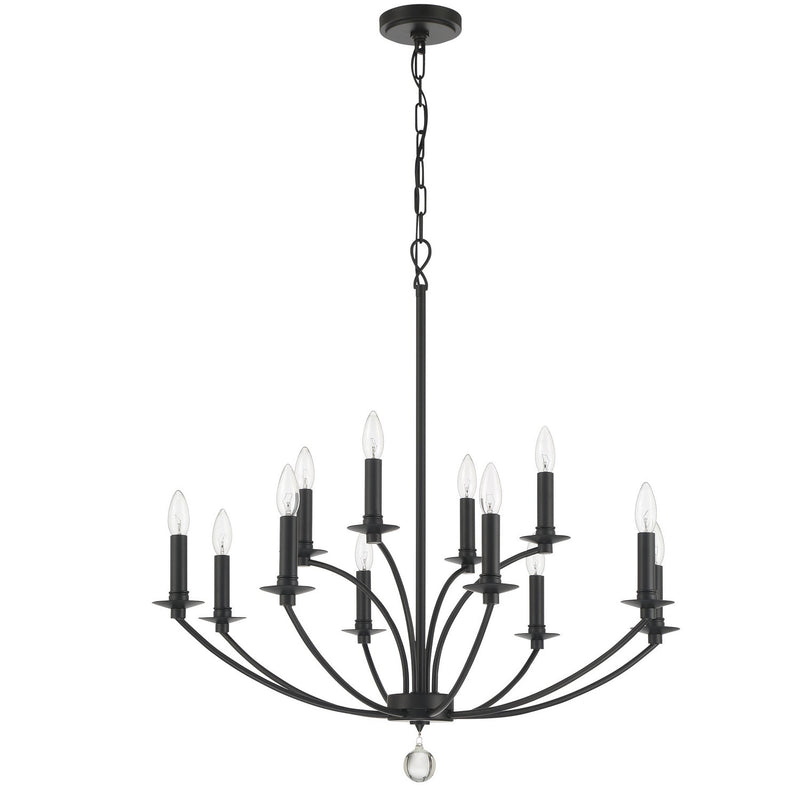 Crystorama MIL-8012-BK 12 Light Chandelier, Black (Display - Final Sale)