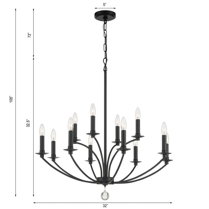 Crystorama MIL-8012-BK 12 Light Chandelier, Black (Display - Final Sale)