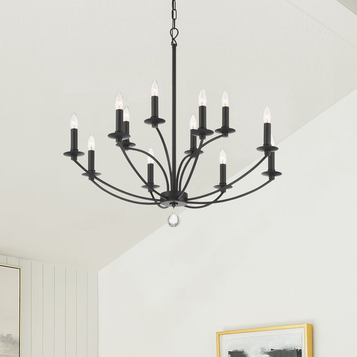 Crystorama MIL-8012-BK 12 Light Chandelier, Black