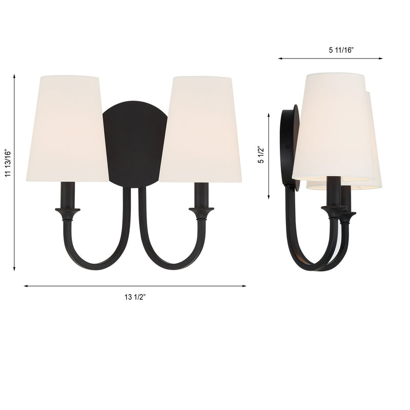 Crystorama PAY-922-BF Two Light Wall Sconce, Black Forged