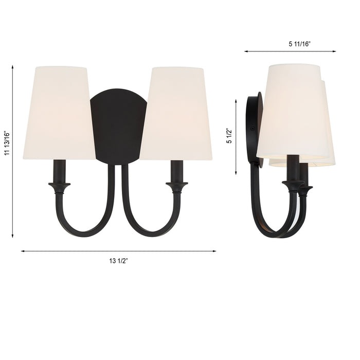 Crystorama PAY-922-BF Two Light Wall Sconce, Black Forged