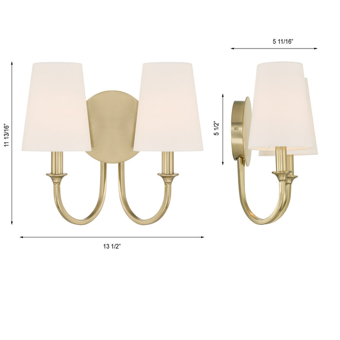 Crystorama PAY-922-VG Two Light Wall Sconce, Vibrant Gold