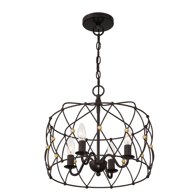 Crystorama ZUC-A9030-EB-GA Four Light Pendant, English Bronze + Antique Gold