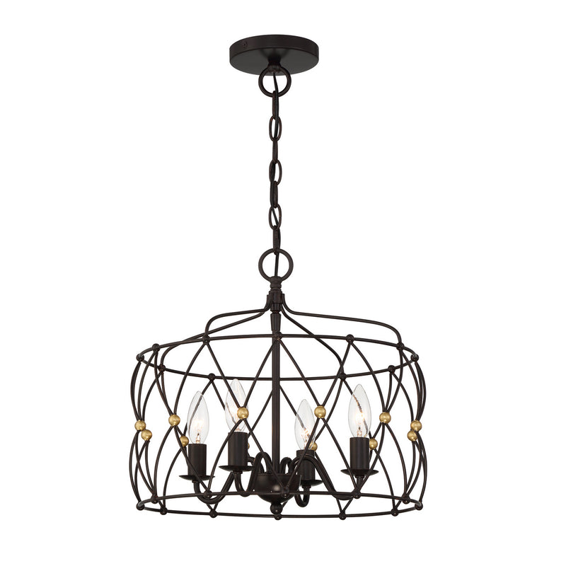 Crystorama ZUC-A9030-EB-GA Four Light Pendant, English Bronze + Antique Gold