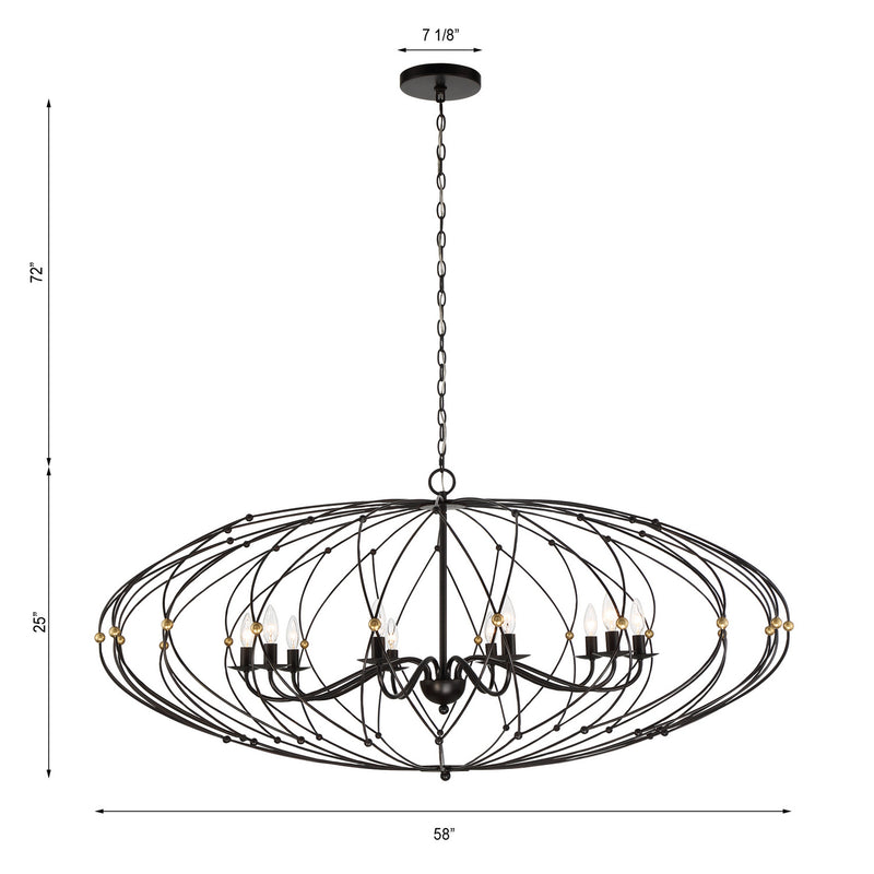 Crystorama ZUC-A9039-EB-GA Ten Light Chandelier, English Bronze + Antique Gold