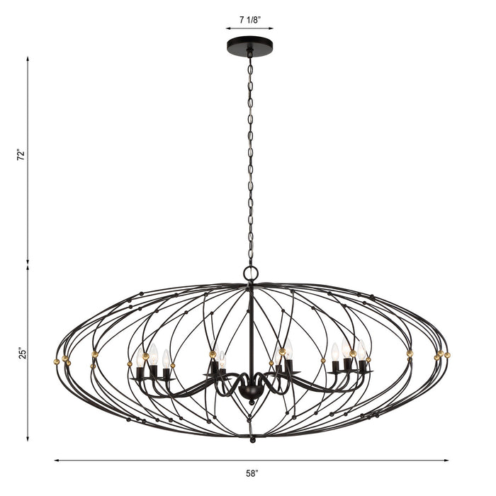 Crystorama ZUC-A9039-EB-GA Ten Light Chandelier, English Bronze + Antique Gold