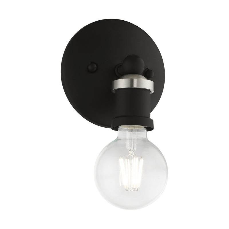 Livex Lighting 14420-04 One Light Vanity Sconce, Black w/Brushed Nickel