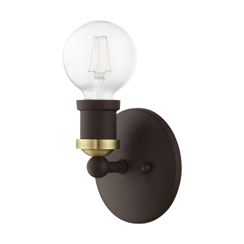 Livex Lighting 14420-07 One Light Vanity Sconce, Bronze w/Antique Brass