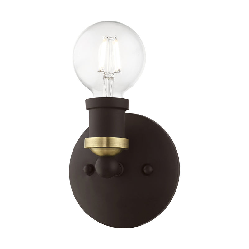 Livex Lighting 14420-07 One Light Vanity Sconce, Bronze w/Antique Brass