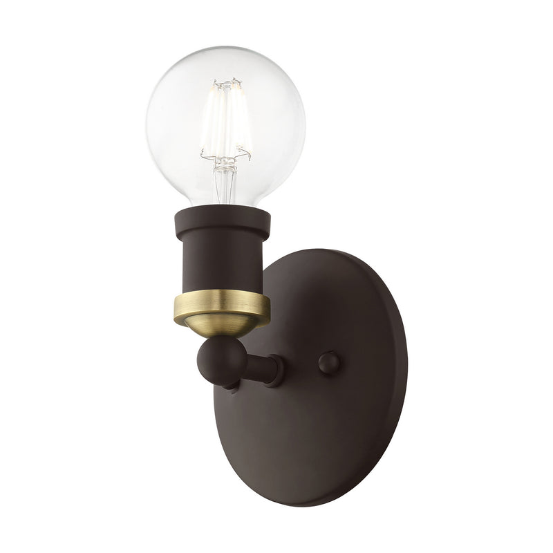 Livex Lighting 14420-07 One Light Vanity Sconce, Bronze w/Antique Brass