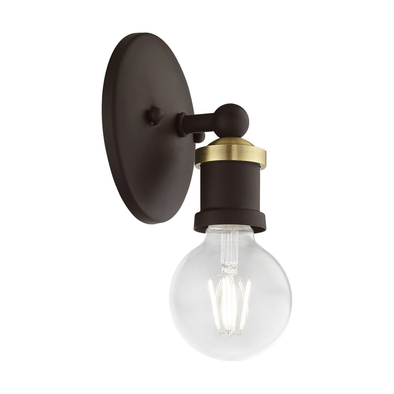 Livex Lighting 14420-07 One Light Vanity Sconce, Bronze w/Antique Brass
