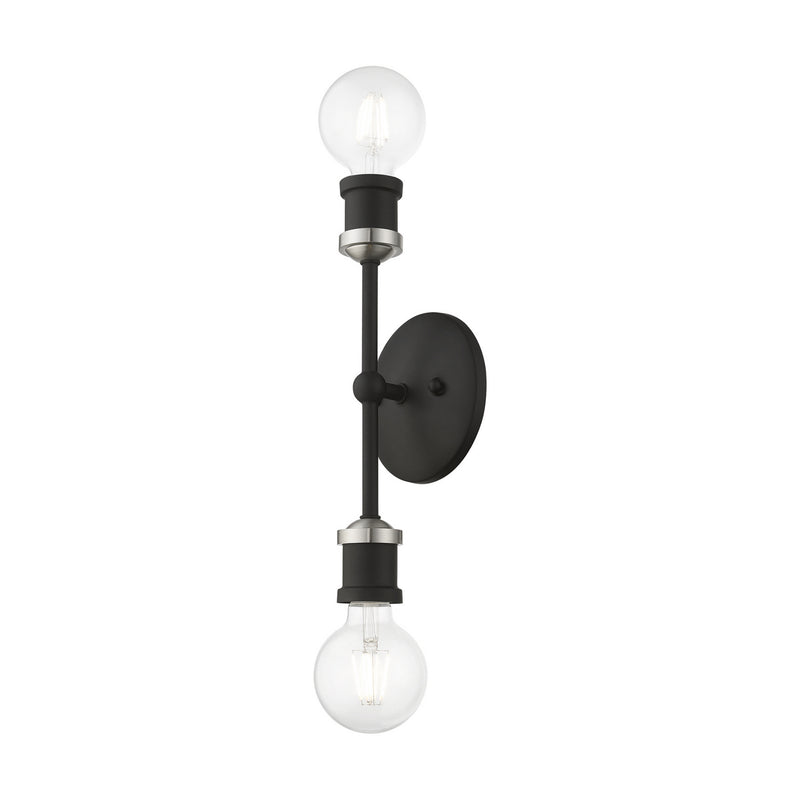Livex Lighting 14422-04 Two Light Vanity Sconce, Black w/Brushed Nickel
