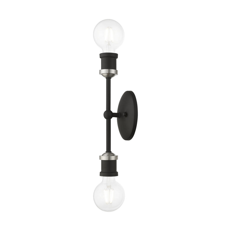 Livex Lighting 14422-04 Two Light Vanity Sconce, Black w/Brushed Nickel