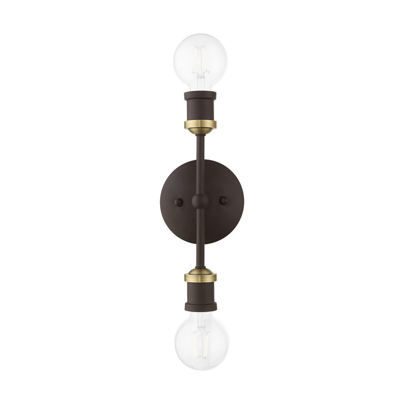 Livex Lighting 14422-07 Two Light Vanity Sconce, Bronze w/Antique Brass