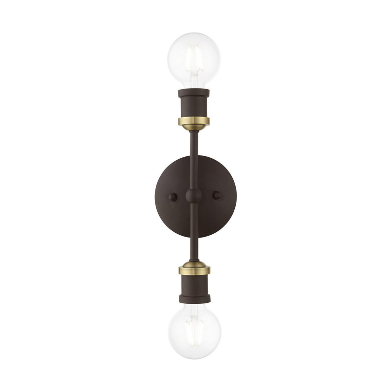 Livex Lighting 14422-07 Two Light Vanity Sconce, Bronze w/Antique Brass