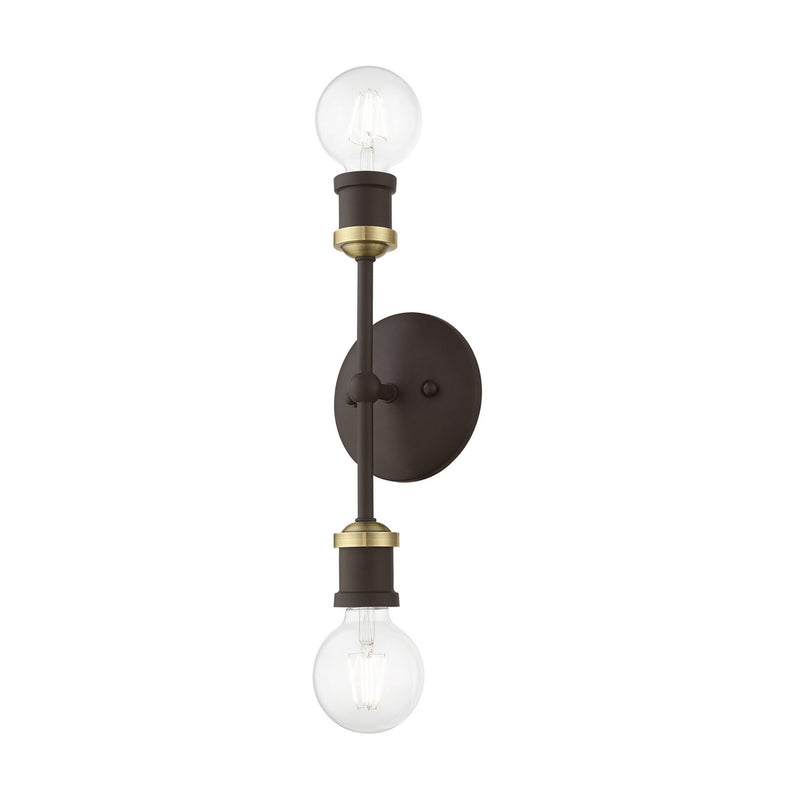 Livex Lighting 14422-07 Two Light Vanity Sconce, Bronze w/Antique Brass
