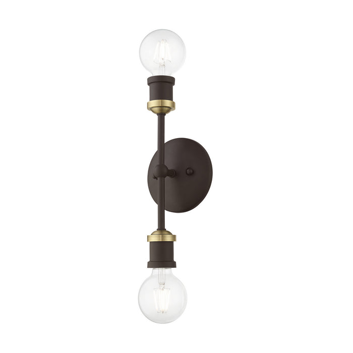 Livex Lighting 14422-07 Two Light Vanity Sconce, Bronze w/Antique Brass