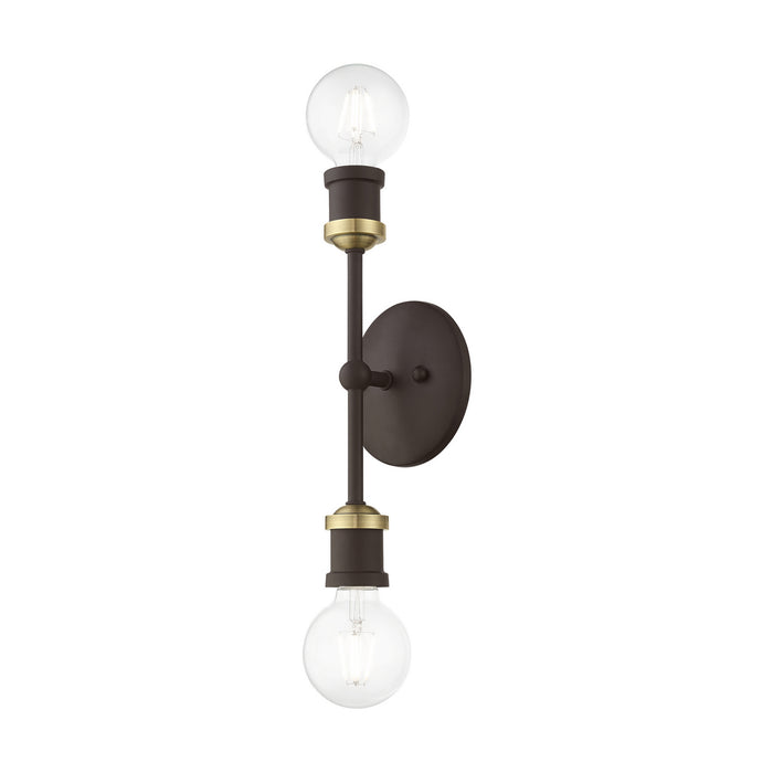 Livex Lighting 14422-07 Two Light Vanity Sconce, Bronze w/Antique Brass