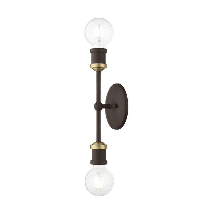 Livex Lighting 14422-07 Two Light Vanity Sconce, Bronze w/Antique Brass