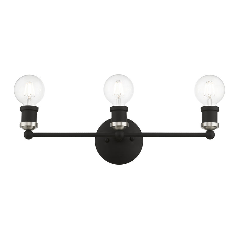 Livex Lighting 14423-04 Three Light Vanity Sconce, Black w/Brushed Nickel