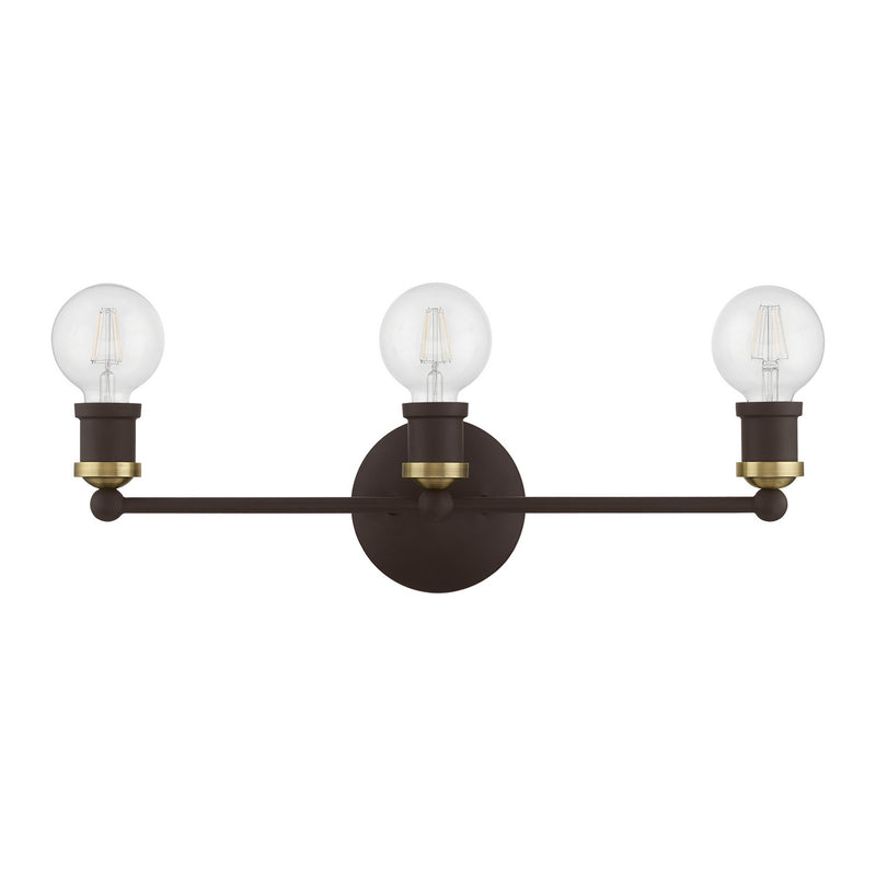 Livex Lighting 14423-07 Three Light Vanity Sconce, Bronze w/Antique Brass