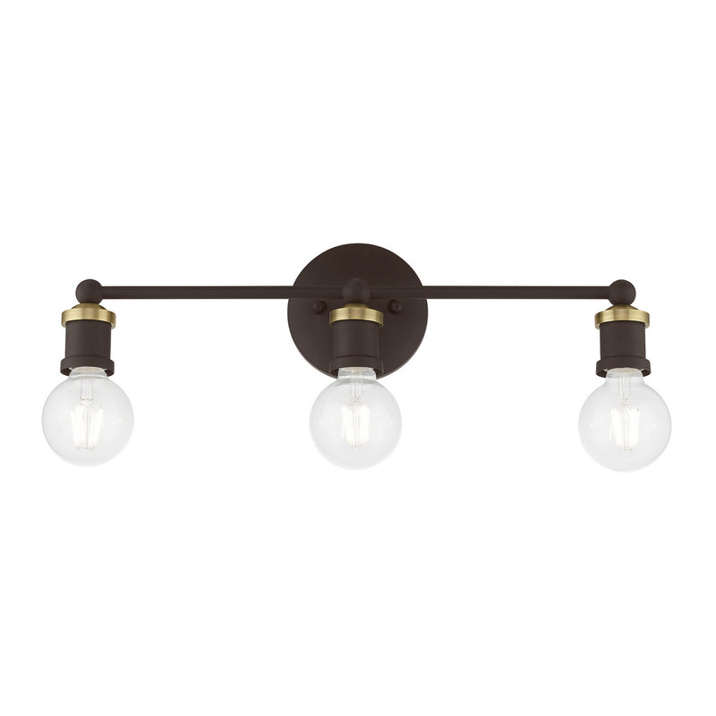 Livex Lighting 14423-07 Three Light Vanity Sconce, Bronze w/Antique Brass