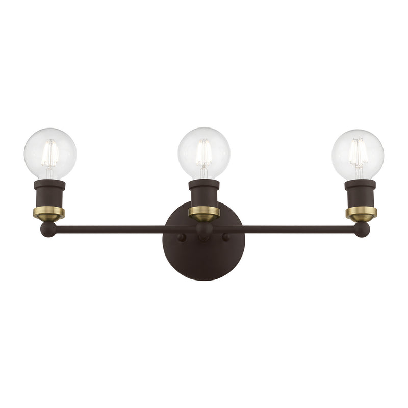 Livex Lighting 14423-07 Three Light Vanity Sconce, Bronze w/Antique Brass