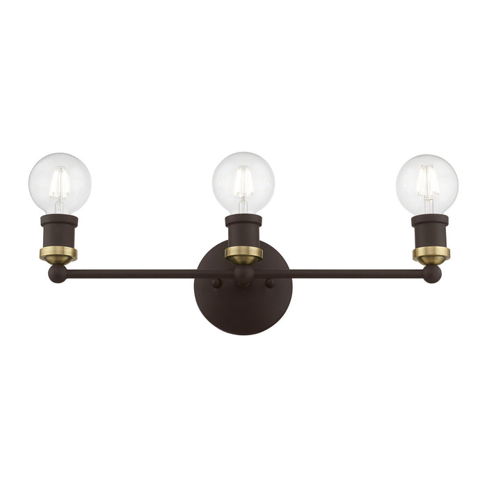 Livex Lighting 14423-07 Three Light Vanity Sconce, Bronze w/Antique Brass