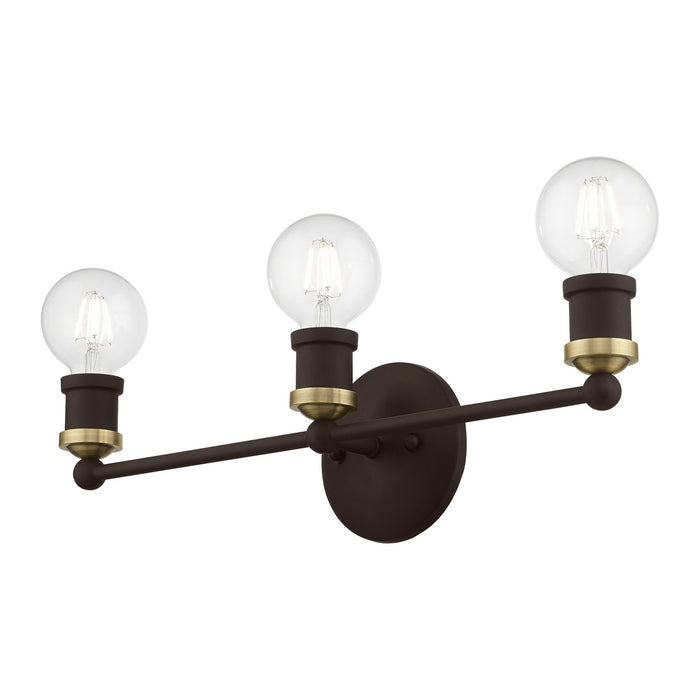 Livex Lighting 14423-07 Three Light Vanity Sconce, Bronze w/Antique Brass