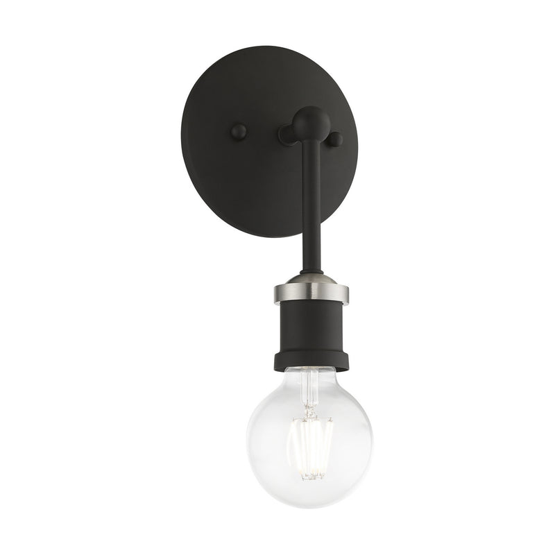 Livex Lighting 14429-04 One Light Vanity Sconce, Black w/Brushed Nickel