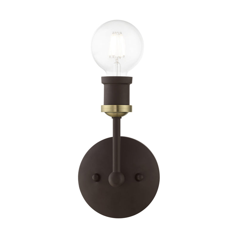 Livex Lighting 14429-07 One Light Vanity Sconce, Bronze w/Antique Brass