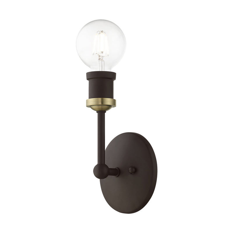 Livex Lighting 14429-07 One Light Vanity Sconce, Bronze w/Antique Brass