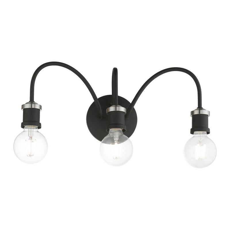 Livex Lighting 16573-04 Three Light Vanity Sconce, Black w/Brushed Nickel