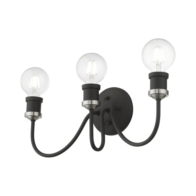 Livex Lighting 16573-04 Three Light Vanity Sconce, Black w/Brushed Nickel