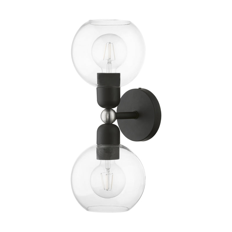 Livex Lighting 16972-04 Two Light Vanity Sconce, Black w/Brushed Nickel
