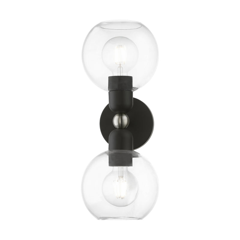 Livex Lighting 16972-04 Two Light Vanity Sconce, Black w/Brushed Nickel