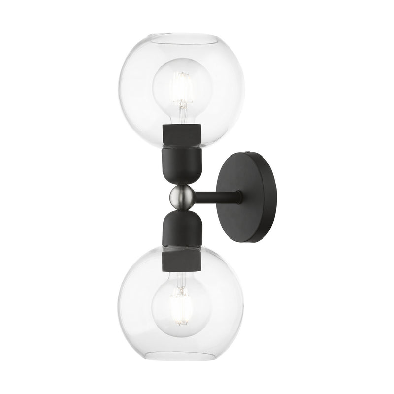 Livex Lighting 16972-04 Two Light Vanity Sconce, Black w/Brushed Nickel